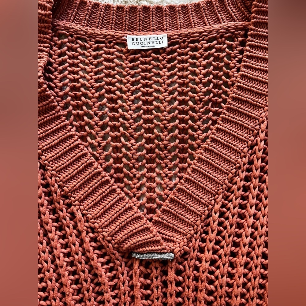 Brunello Cucinelli Woven Terracotta Sunset Handknit Sweater Size Small - Picture 3 of 9